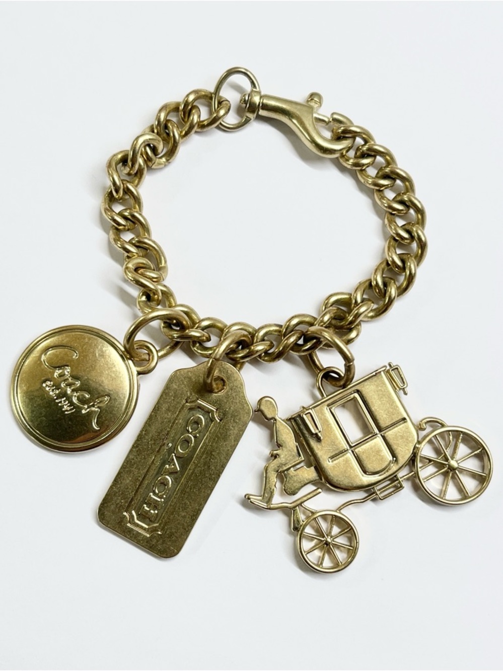 Coach Metal Carriage and 2 Hang Tags Bag Charm EUC